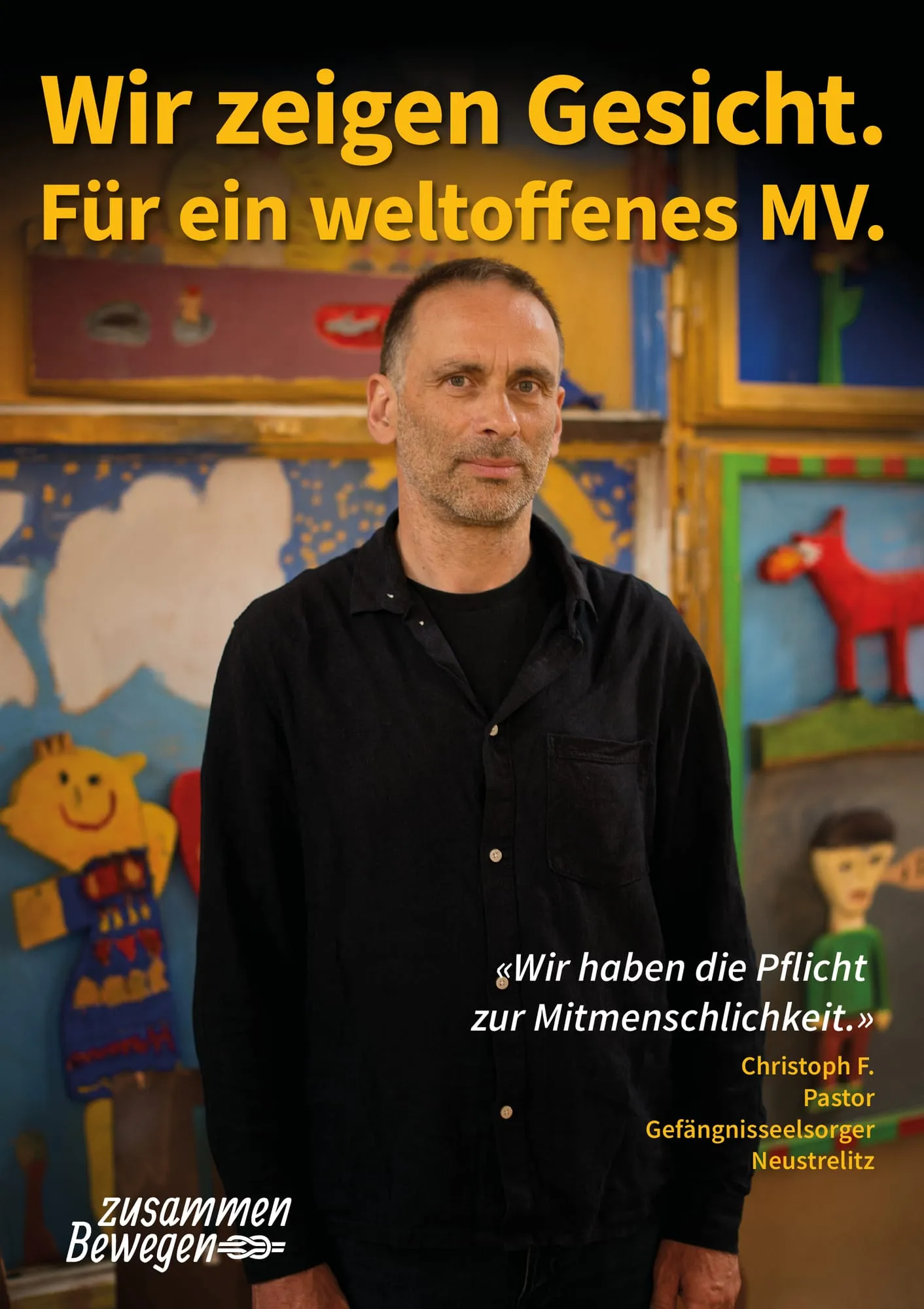 Plakat: «Wir haben die Pflicht zur Mitmenschlichkeit.» — Neustrelitz